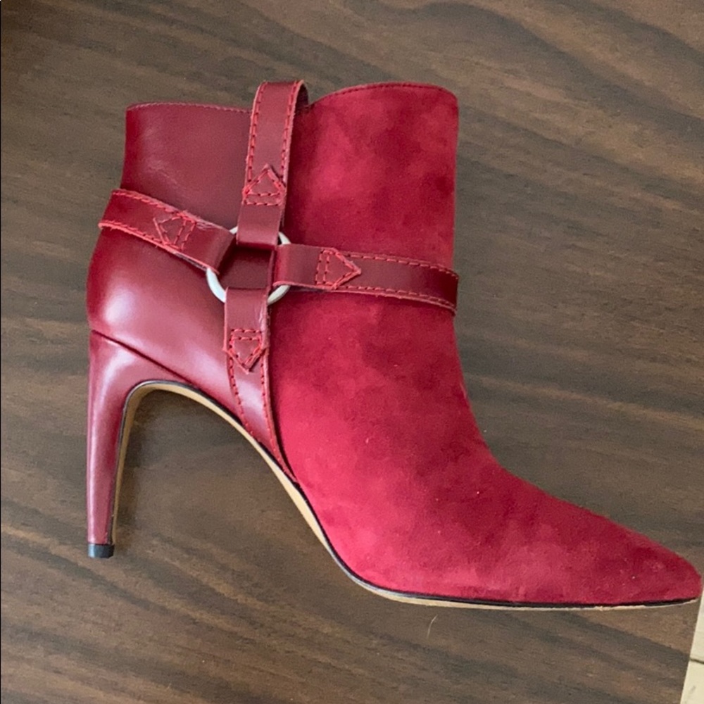 Red suede western booties